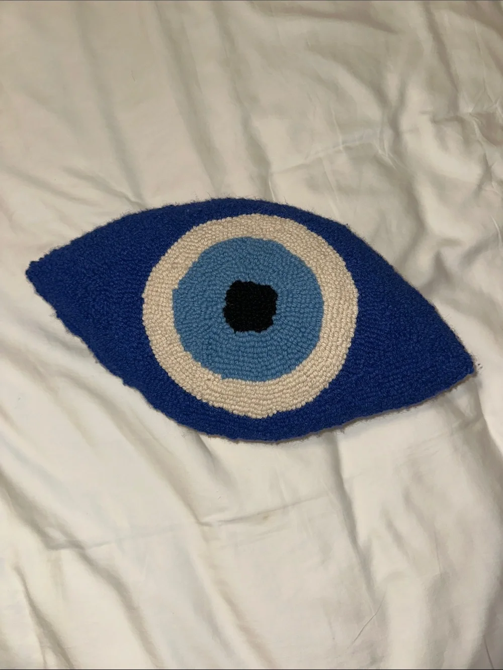 Evil Eye Hooked Accent Pillow - Blue
